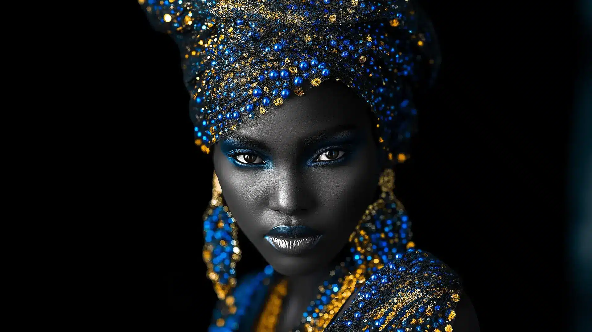rafyael an african woman with blue jewelry posing at a black ba d136322d 433a 4941 a78a 7e24ac249e57