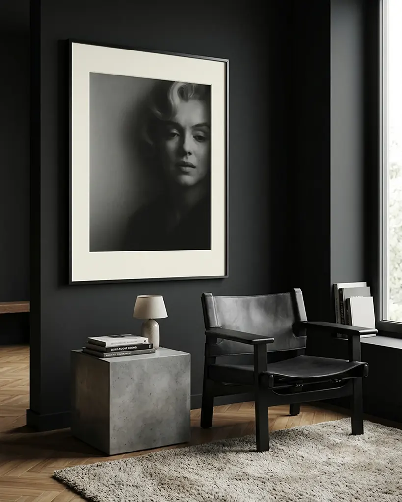 tableau portrait noir et blanc Marylin decoration murale moderne salon design ambiance chic minimaliste