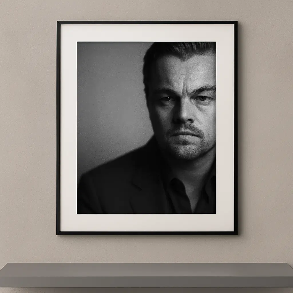 tableau portrait noir et blanc intense regard d'acier