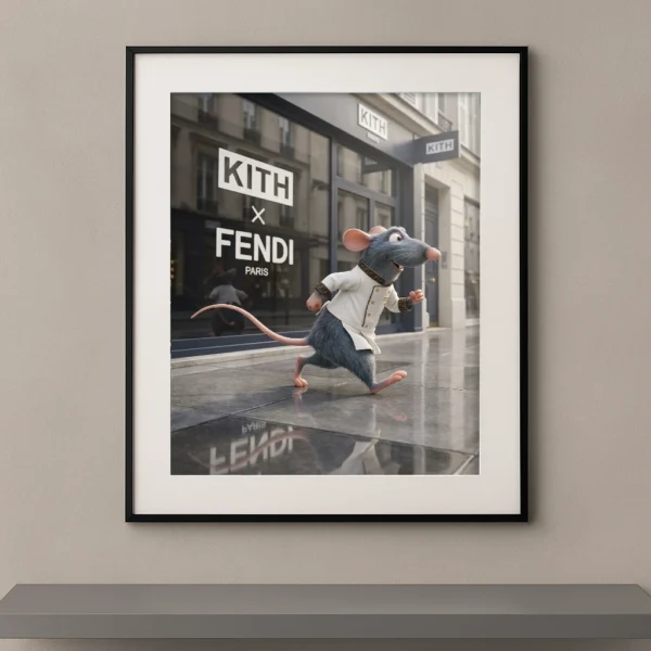 Tableau souris chef pop luxe devant une boutique de mode parisienne Graphic Avenue