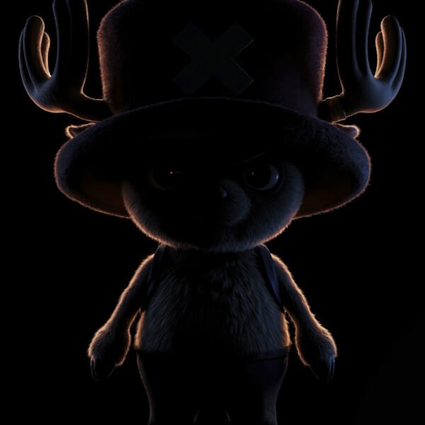 Chopper — Tableau Dark Icons, portrait silhouette en clair-obscur du renne emblématique de One Piece, halo cuivré sur fond noir, art mural premium