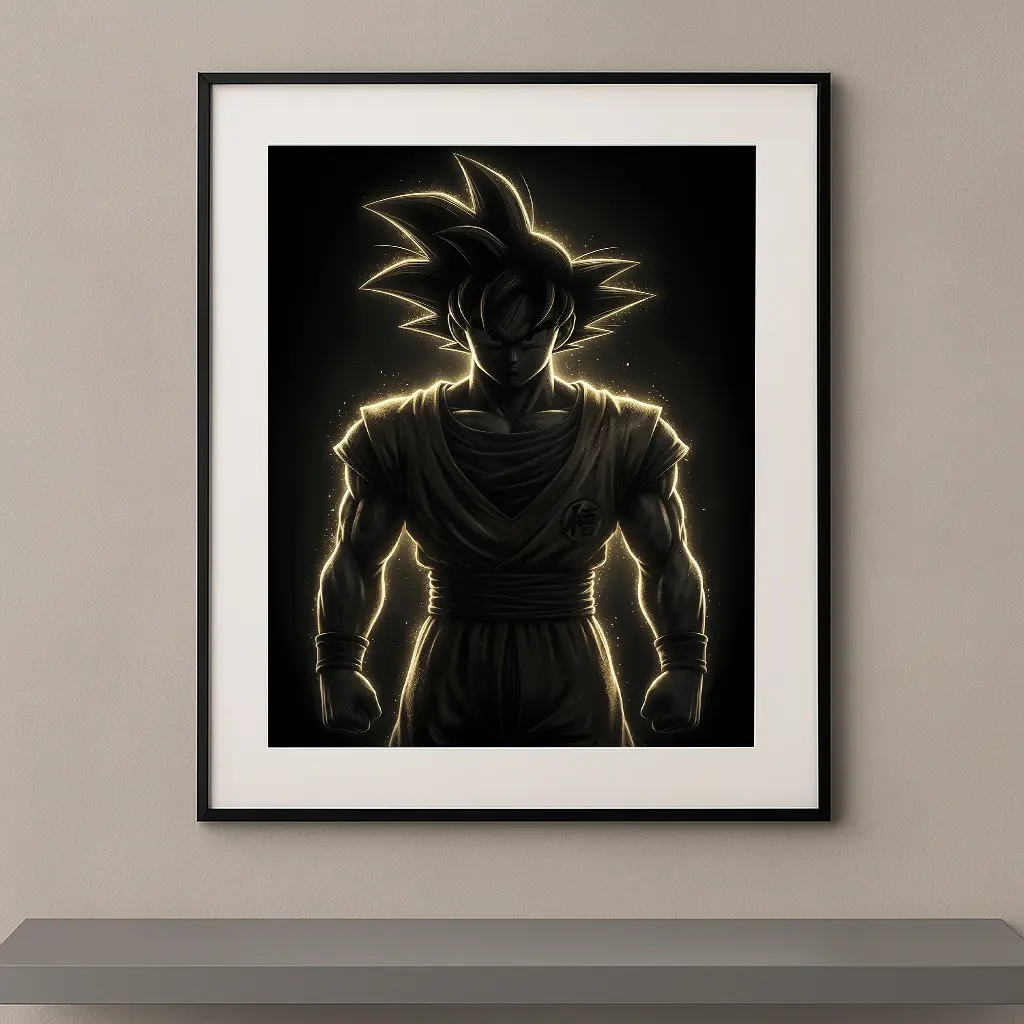 Affiche Dark Icons Goku Dragon Ball silhouette dorée fond noir — Graphic Avenue