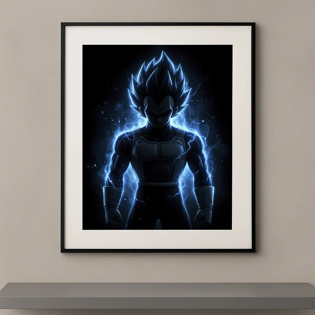 Vegeta Dark Icons silhouette bleue foudre fond noir Dragon Ball — Graphic Avenue