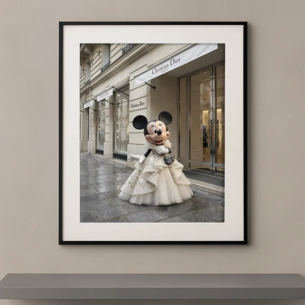 Tableau souris pop couture devant une boutique de luxe parisienne Graphic Avenue