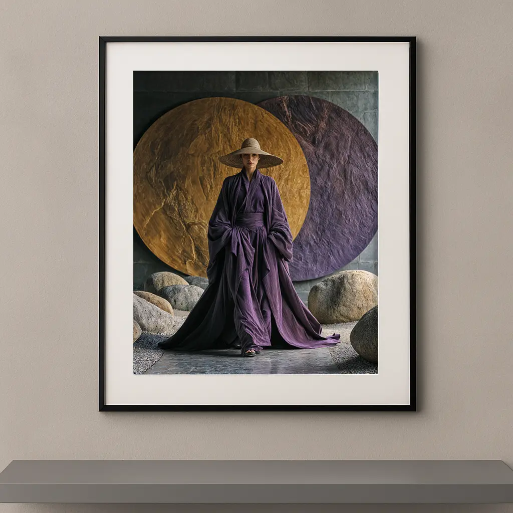 Tableau Figures et Formes Duo Minéral avec silhouette violette et formes circulaires ocre et mauve Graphic Avenue