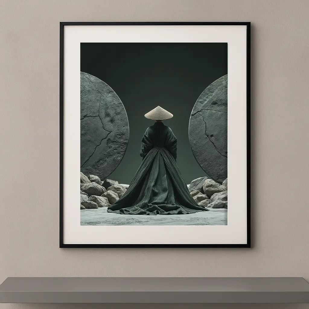 Tableau Figures et Formes Pierre Verte avec silhouette verte et formes minérales dans un univers contemporain Graphic Avenue