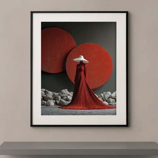 Tableau Figures et Formes Rouge Silence avec silhouette rouge et formes circulaires rouges Graphic Avenue