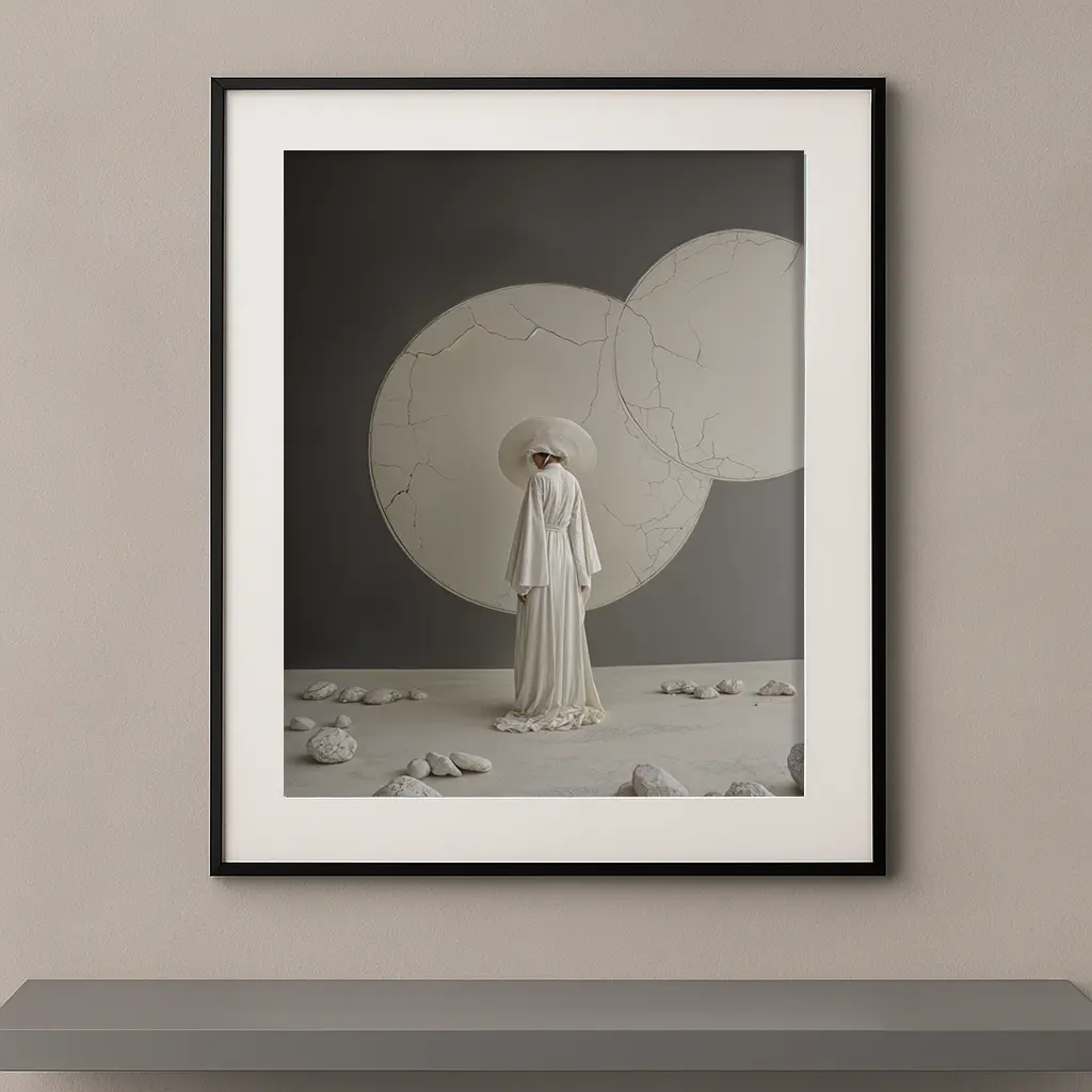 Tableau Figures et Formes Silence Blanc avec silhouette blanche et formes minérales claires Graphic Avenue