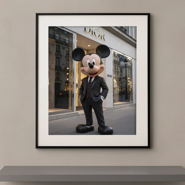 Tableau souris pop chic en costume devant une boutique de mode parisienne Graphic Avenue
