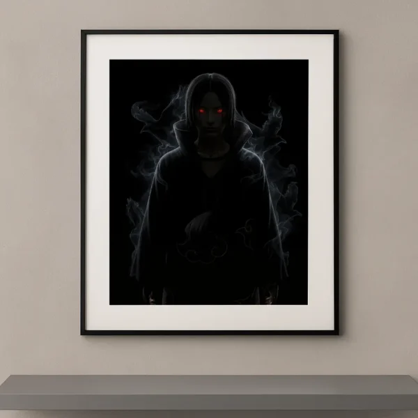 Itachi Dark Icons silhouette manteau Akatsuki fumée yeux rouges fond noir Naruto Shippuden — Graphic Avenue