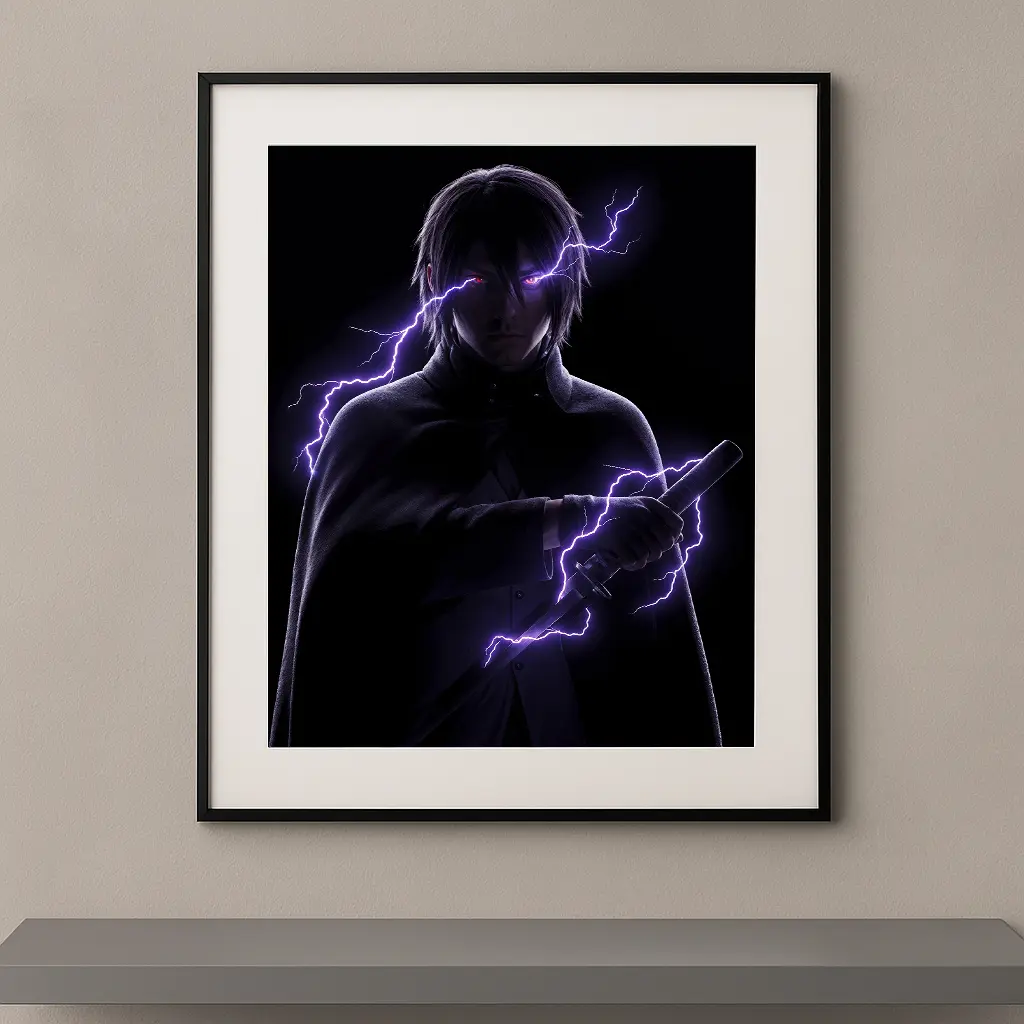 Sasuke Dark Icons silhouette violette foudre Sharingan fond noir Naruto Shippuden — Graphic Avenue