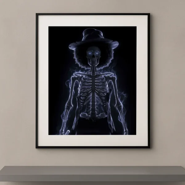 Brook Dark Icons squelette chapeau afro fumée bleue fond noir One Piece — Graphic Avenue