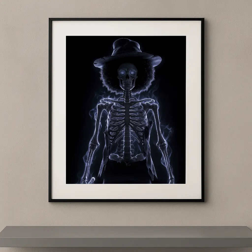 Brook Dark Icons squelette chapeau afro fumée bleue fond noir One Piece — Graphic Avenue