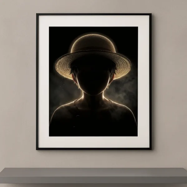 Luffy Dark Icons silhouette chapeau de paille doré fond noir One Piece — Graphic Avenue