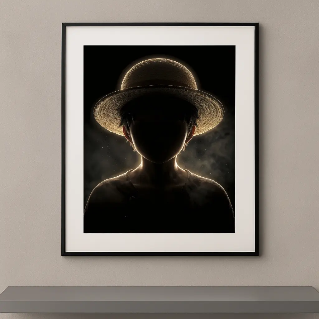 Luffy Dark Icons silhouette chapeau de paille doré fond noir One Piece — Graphic Avenue