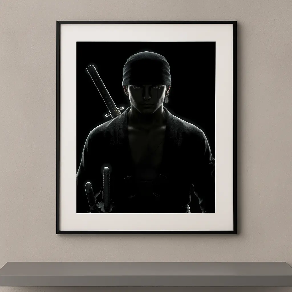 Zoro Dark Icons silhouette katanas argent fond noir One Piece — Graphic Avenue