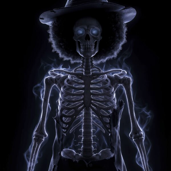 Brook — Tableau Dark Icons, portrait silhouette squelette en clair-obscur, inspiré de One Piece, art mural premium