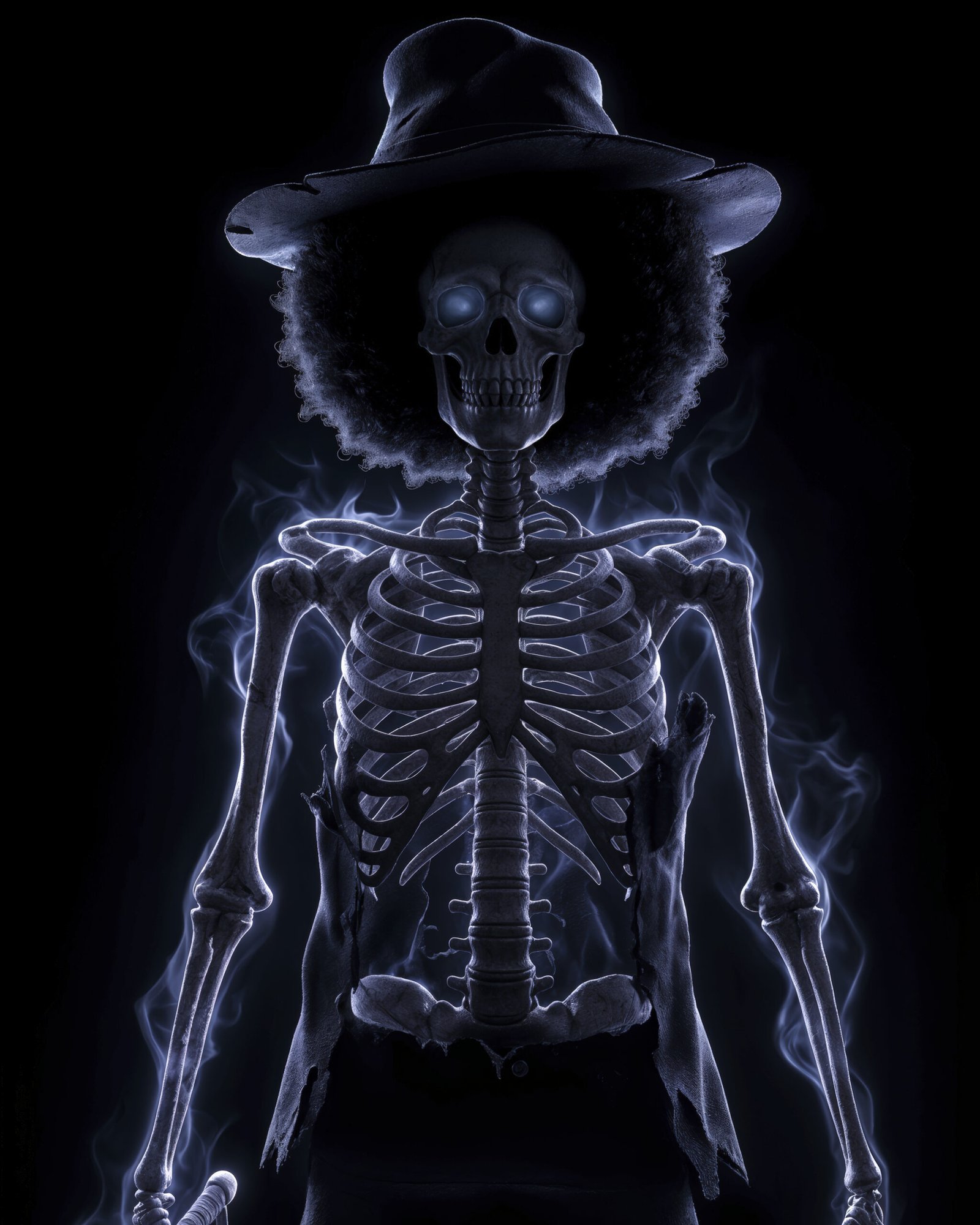 Brook — Tableau Dark Icons, portrait silhouette squelette en clair-obscur, inspiré de One Piece, art mural premium
