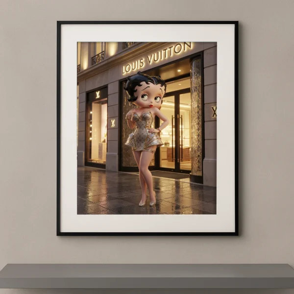 Tableau diva rétro pop luxe devant une boutique de mode parisienne Graphic Avenue