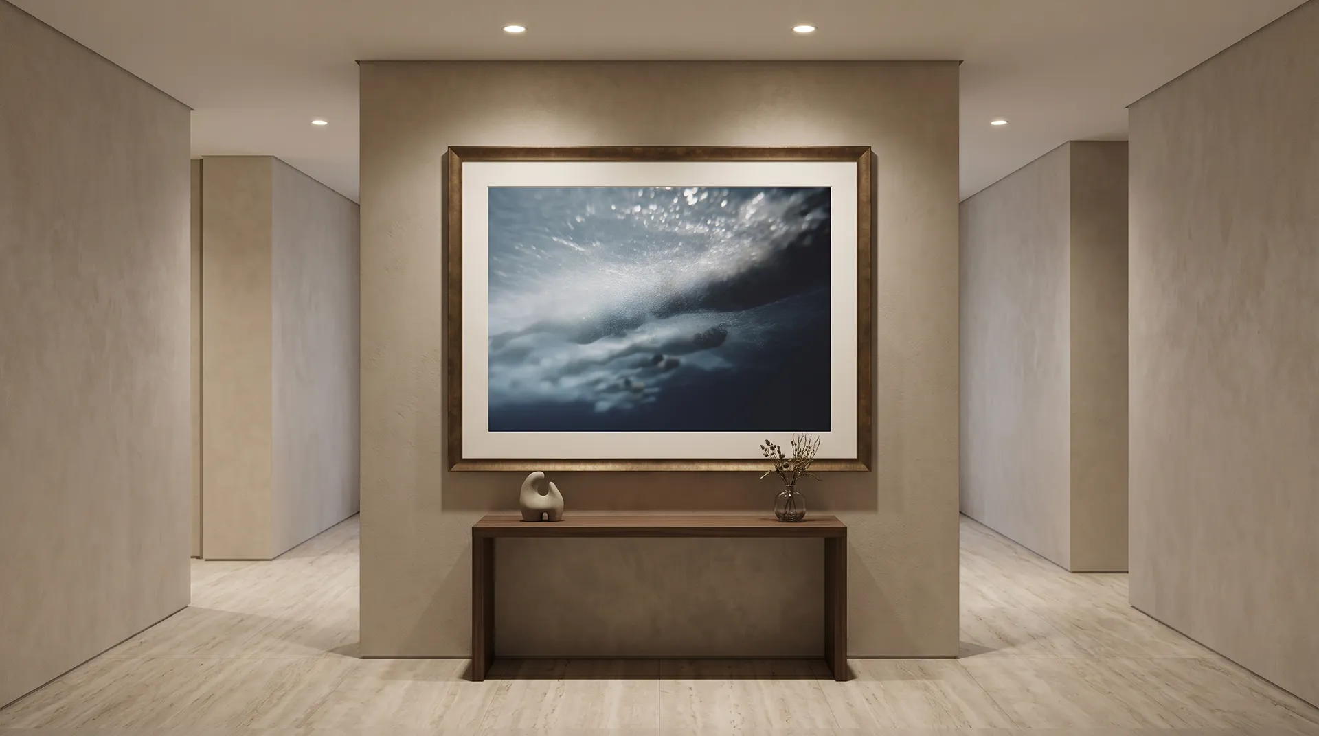 Tableau natation en mouvement avec nageur sous l’eau et éclats de lumière Graphic Avenue
