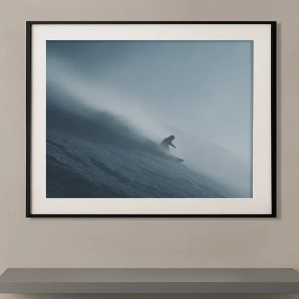 Tableau snowboard en mouvement avec rider dans la poudreuse sur pente enneigée Graphic Avenue