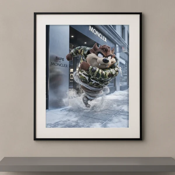 Tableau tornade cartoon street luxe devant une boutique de mode hivernale Graphic Avenue