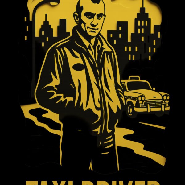 Tableau film culte Taxi Driver en style papier découpé noir et jaune