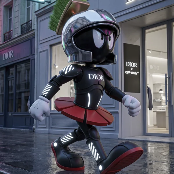 Cosmic Toon – Couture Street, figure pop futuriste dans une rue parisienne nocturne, art mural premium