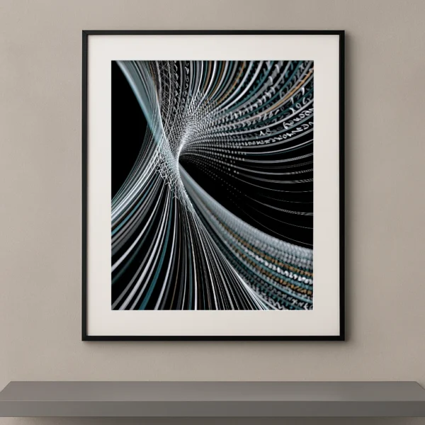 Flux Quantique, composition abstraite numérique formée de lignes lumineuses en mouvement