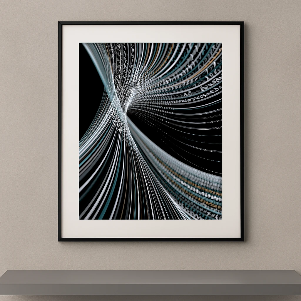 Flux Quantique, composition abstraite numérique formée de lignes lumineuses en mouvement