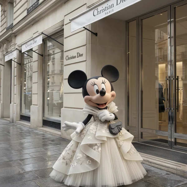 Fashion Mouse – Icône Pop Couture, souris fashion devant une boutique de luxe parisienne, art mural premium