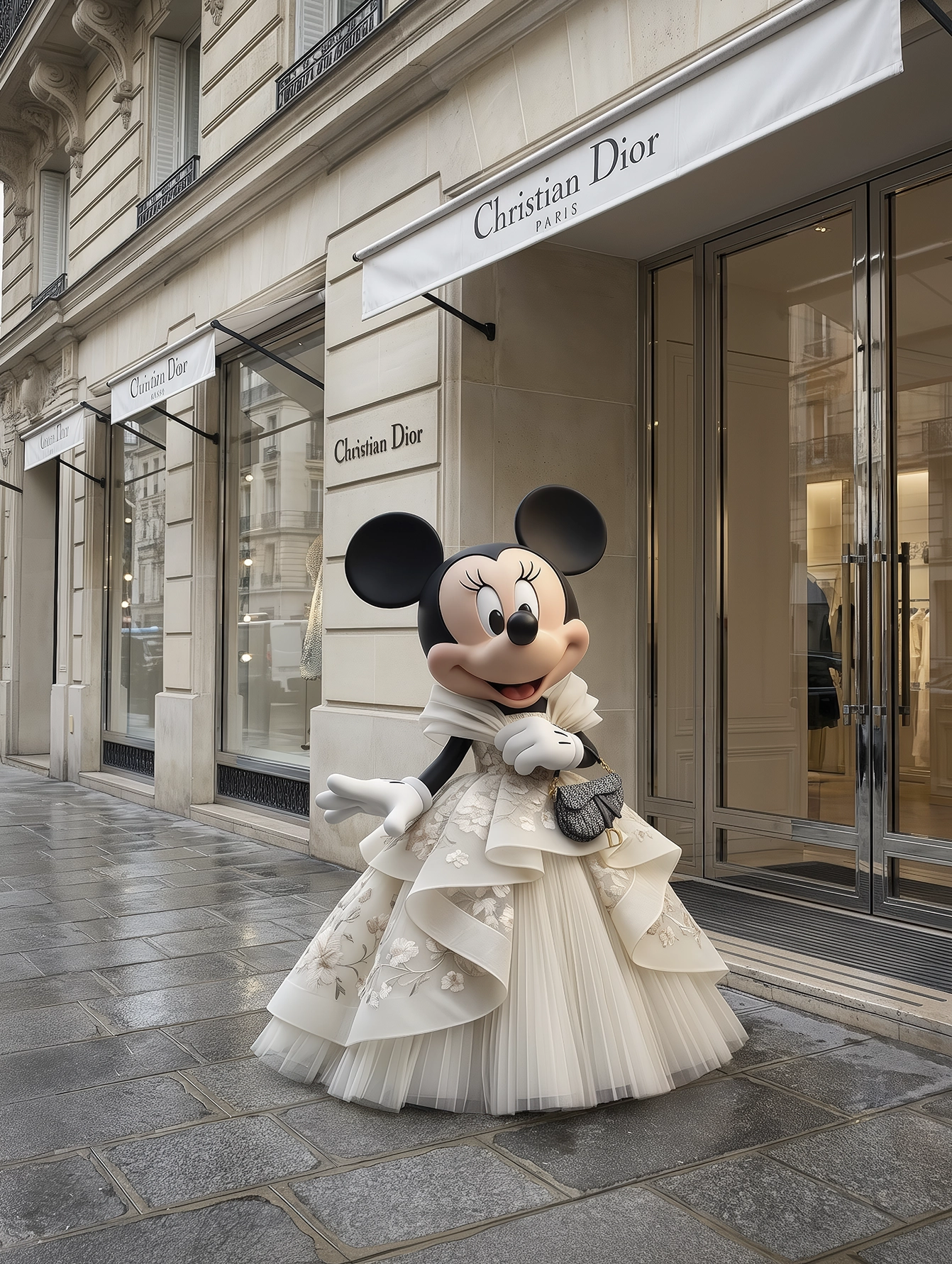 Fashion Mouse – Icône Pop Couture, souris fashion devant une boutique de luxe parisienne, art mural premium