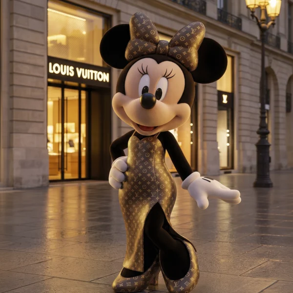Fashion Mouse – Luxury Avenue, souris fashion pop en robe dorée dans une ambiance couture parisienne, art mural premium