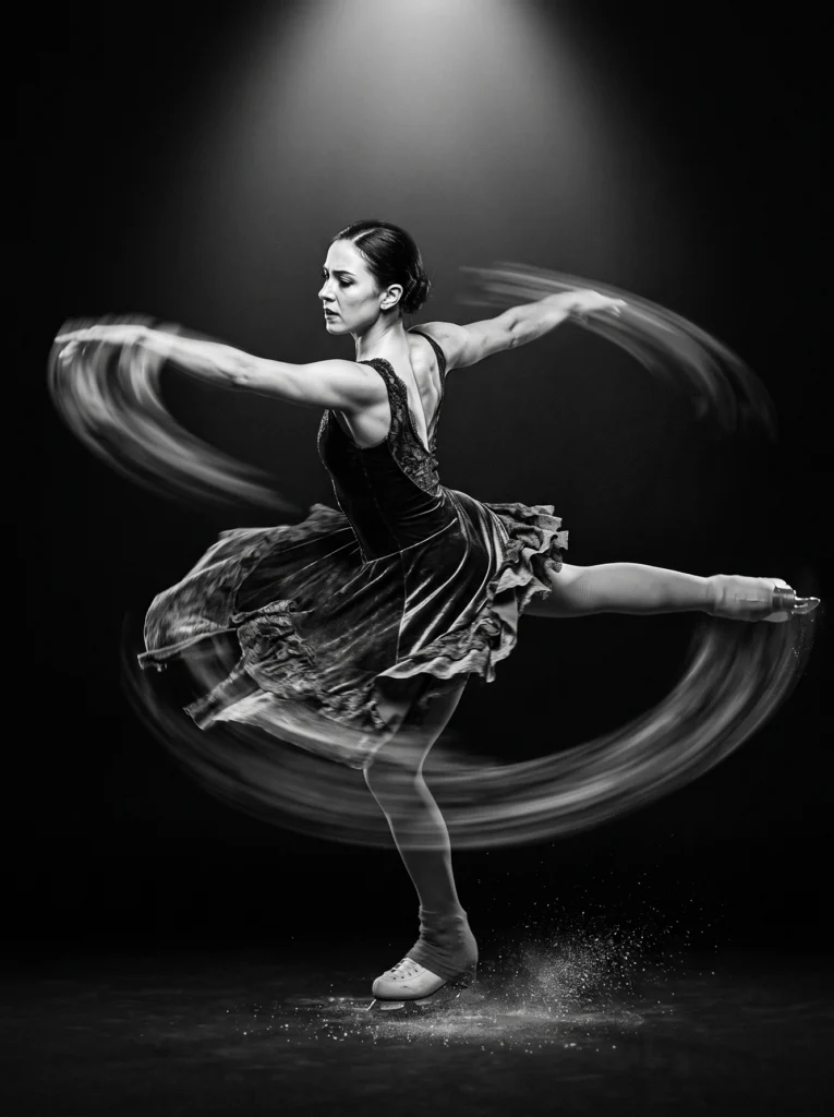 Vertige — Tableau Patineuse en Mouvement Noir et Blanc