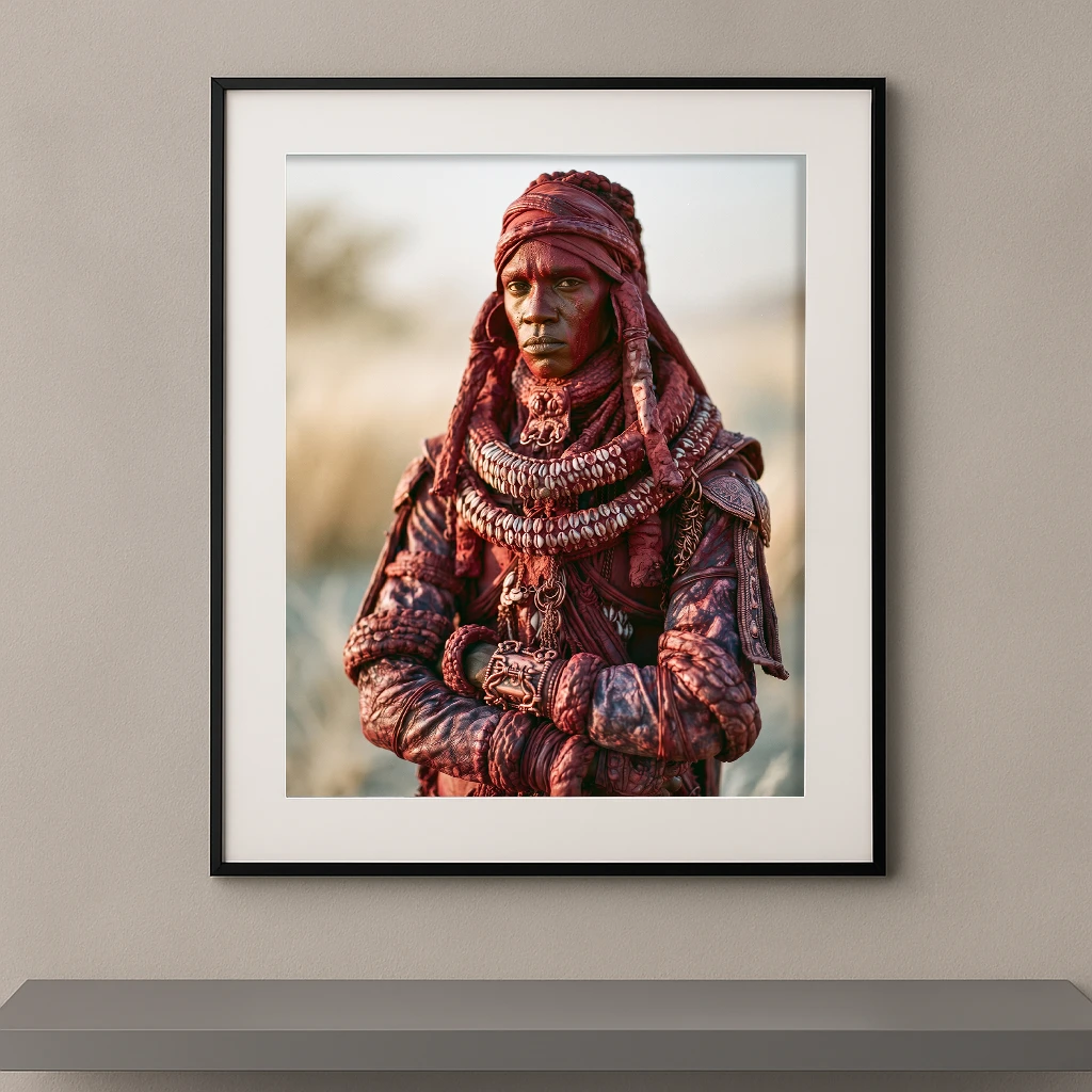 Portrait Fine Art d'une femme aux pigments rouges et aux parures traditionnelles, issu de la collection Corps Peints de Graphic Avenue.