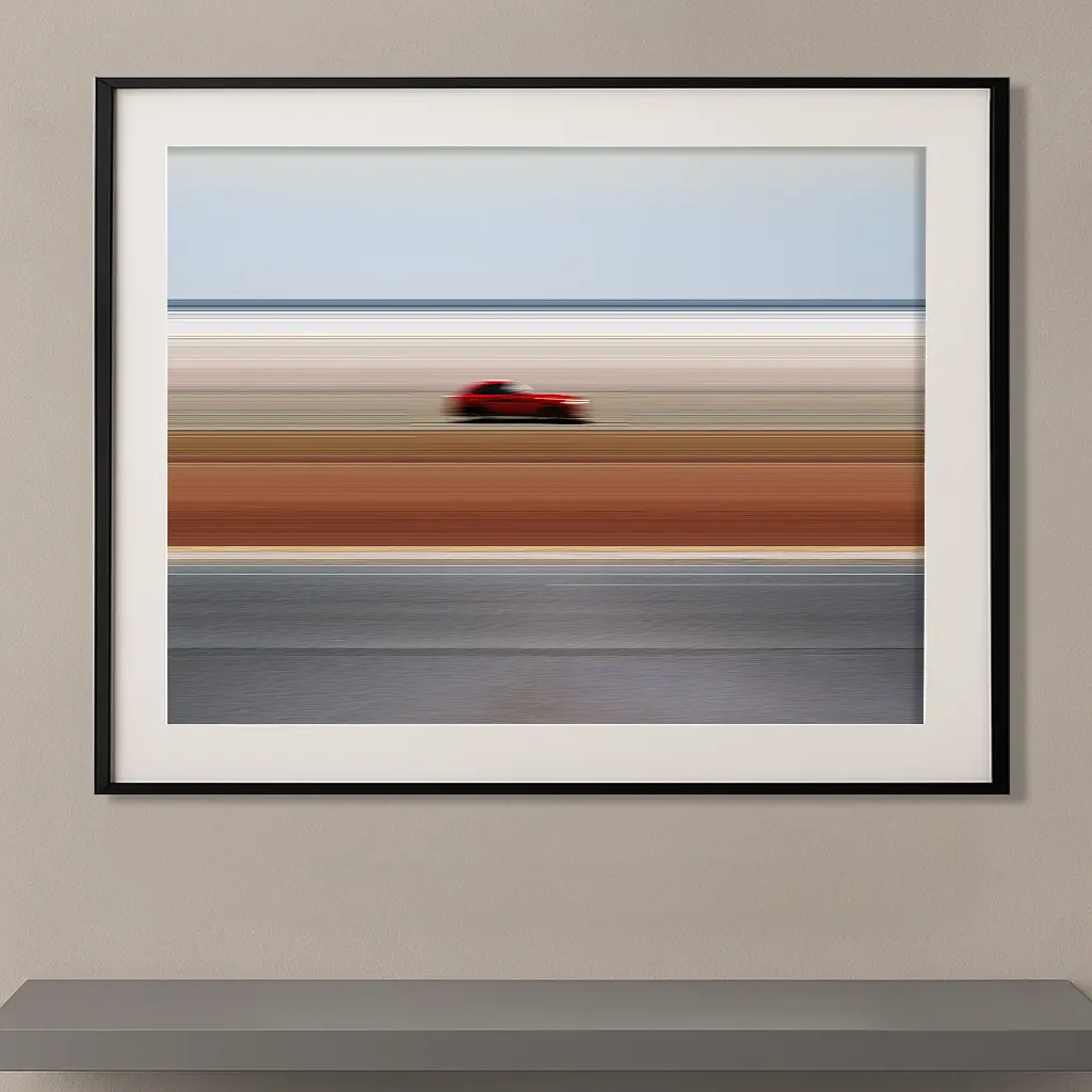 Lignes horizon voiture rouge bandes terre cuite gris route vitesse — Graphic Avenue