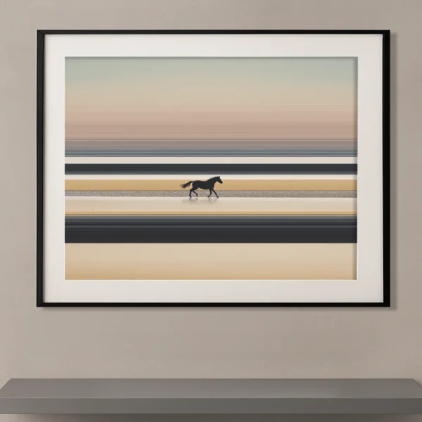 Lignes horizon cheval silhouette galop bandes sable anthracite — Graphic Avenue
