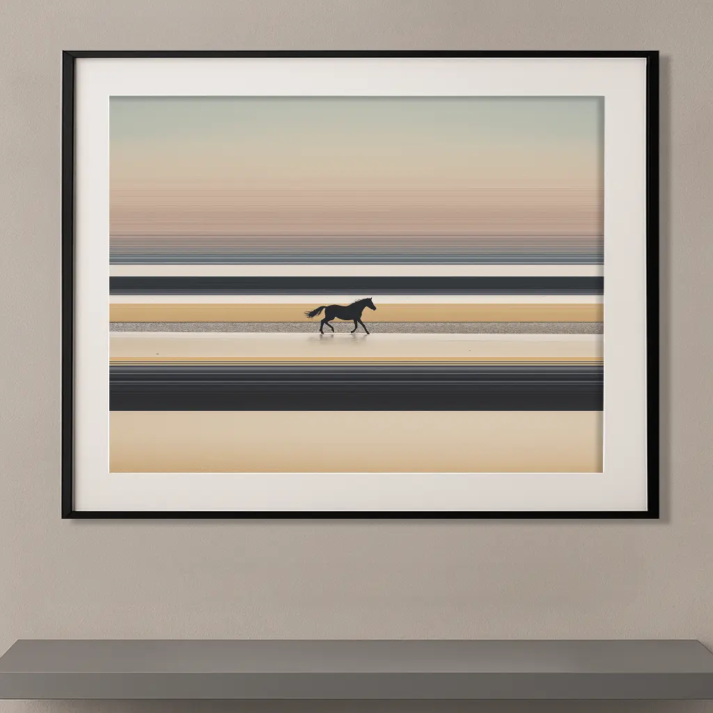 Lignes horizon cheval silhouette galop bandes sable anthracite — Graphic Avenue