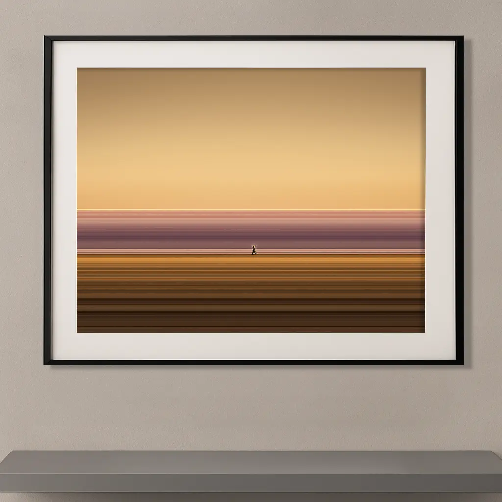 Lignes horizon marcheur silhouette chapeau bandes terre cuite désert — Graphic Avenue