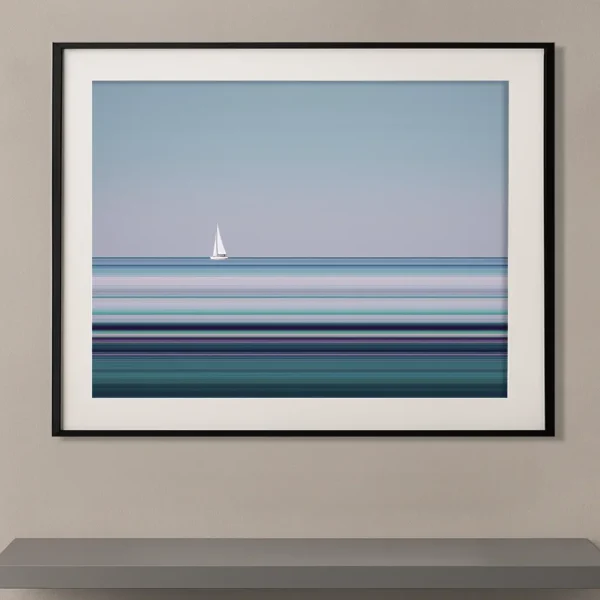 Lignes horizon voilier bateau blanc bandes bleu turquoise mer — Graphic Avenue