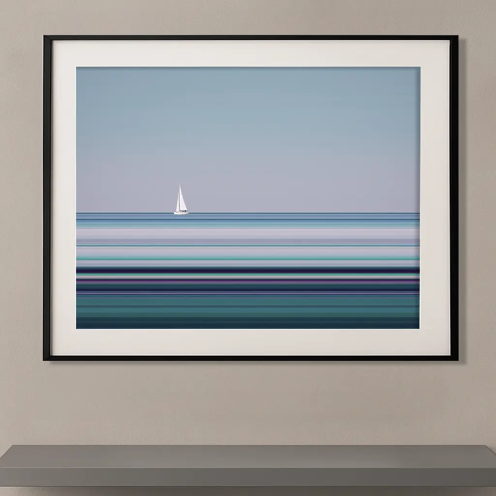 Lignes horizon voilier bateau blanc bandes bleu turquoise mer — Graphic Avenue