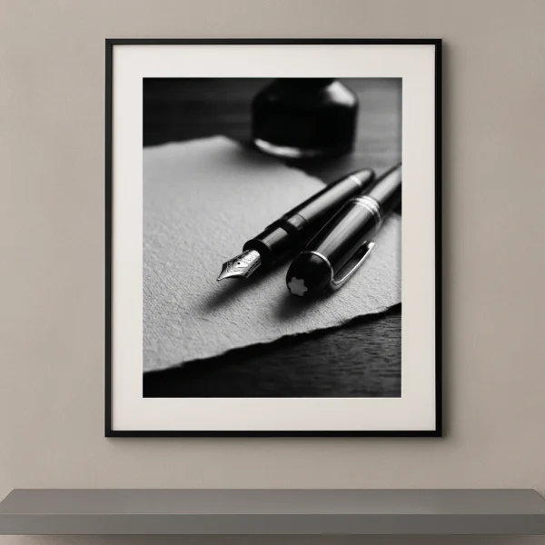 Tableau noir et blanc d'un stylo plume Montblanc Meisterstück posé sur du papier