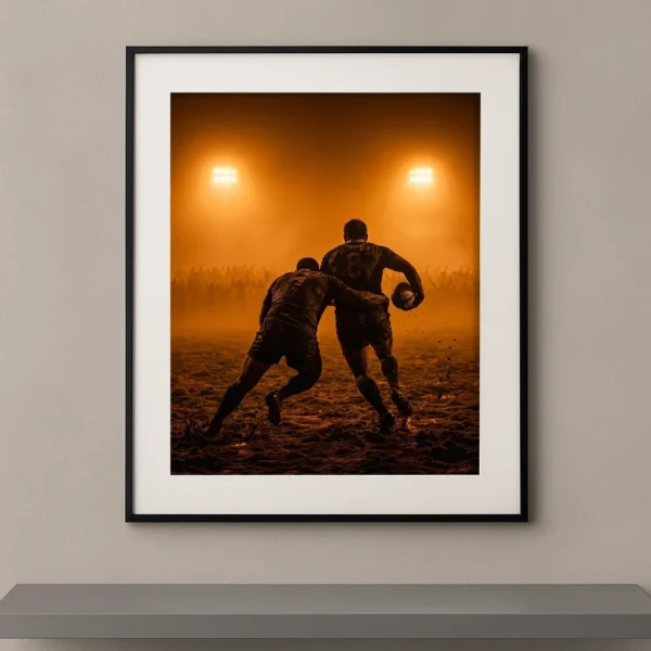 Tableau mural silhouette de deux joueurs de rugby en plein plaquage