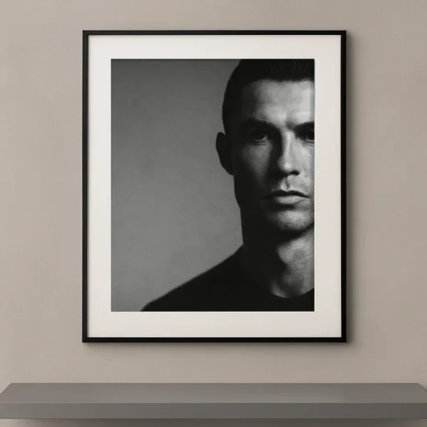 Tableau portrait noir et blanc de Cristiano Ronaldo en clair-obscur
