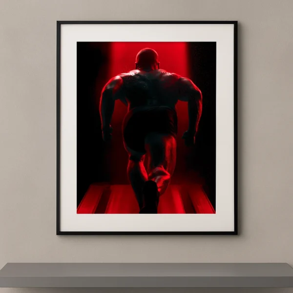 Tableau mural silhouette d'un athlète sprintant sur un tapis de course sous une lumière rouge intense