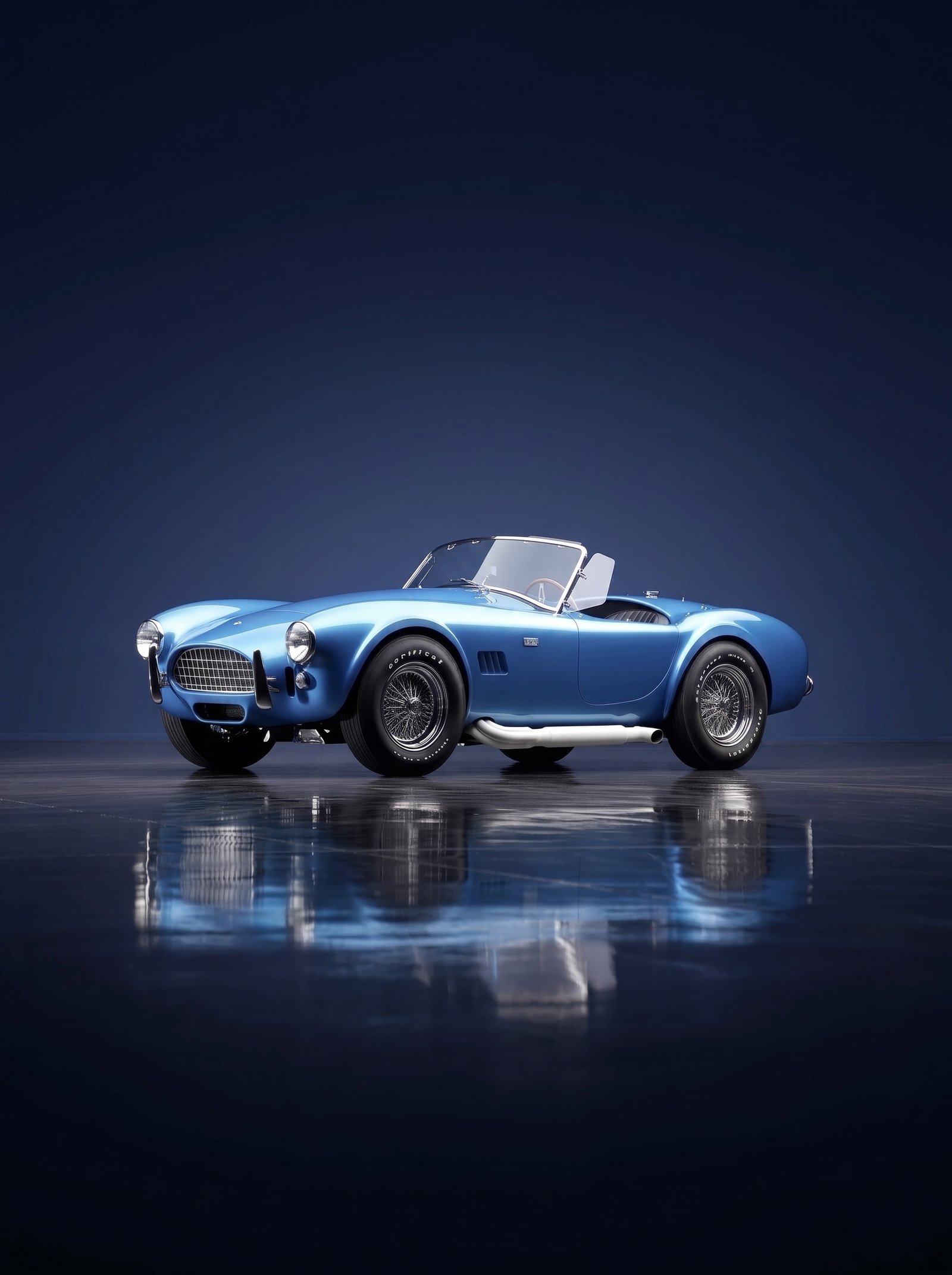 Shelby Cobra Bright Blue — AC Shelby Cobra en bleu intense, composition minimaliste, art mural premium