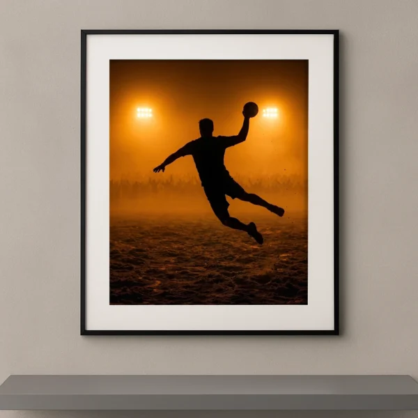 Tableau mural silhouette de joueur de handball en plein tir suspendu