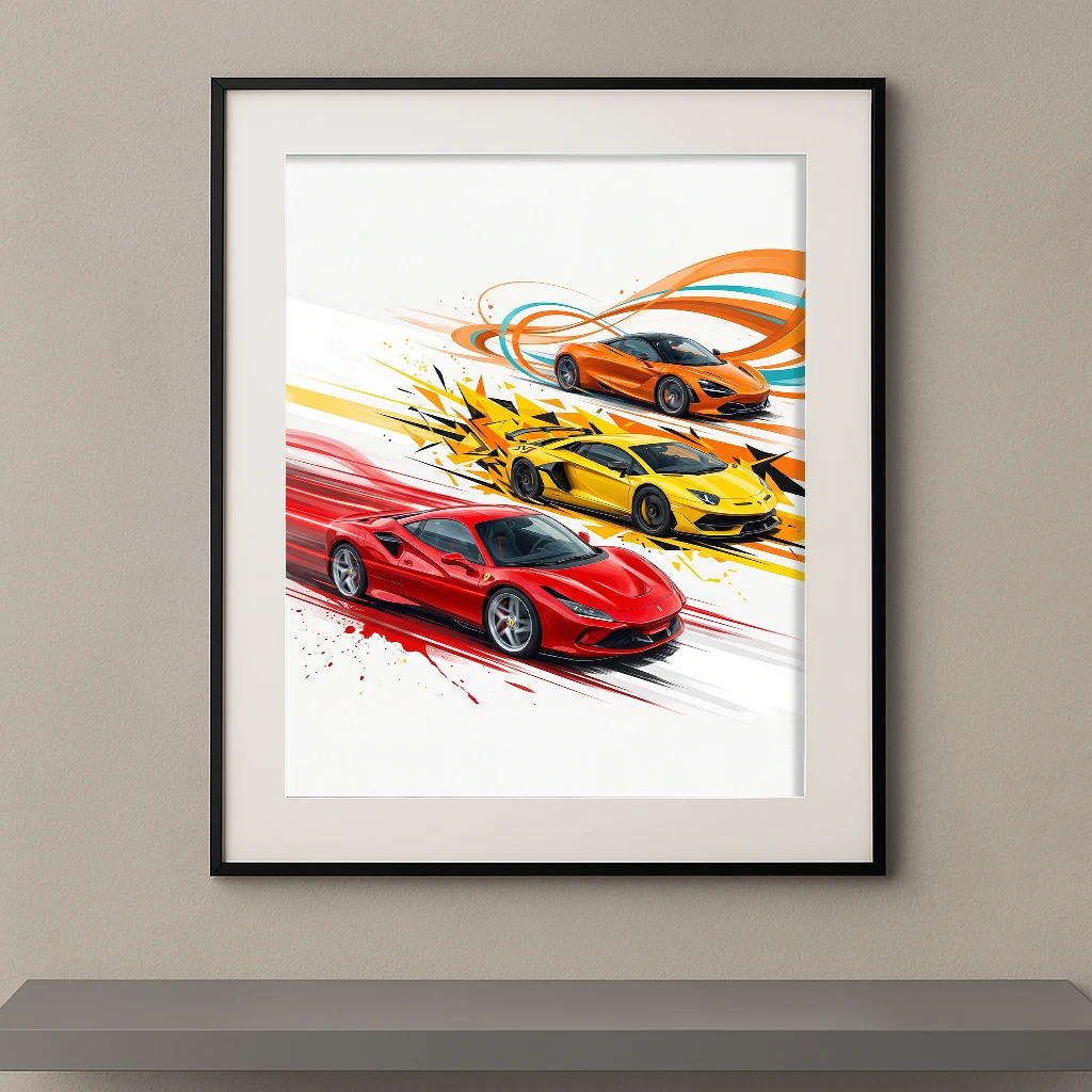 Ferrari, Lamborghini, McLaren, supercar, hypercar, art automobile, vitesse, design automobile, Ferrari F8, Aventador, McLaren 720S, Moteurs et Légendes, Garage Icons, décoration automobile, Graphic Avenue