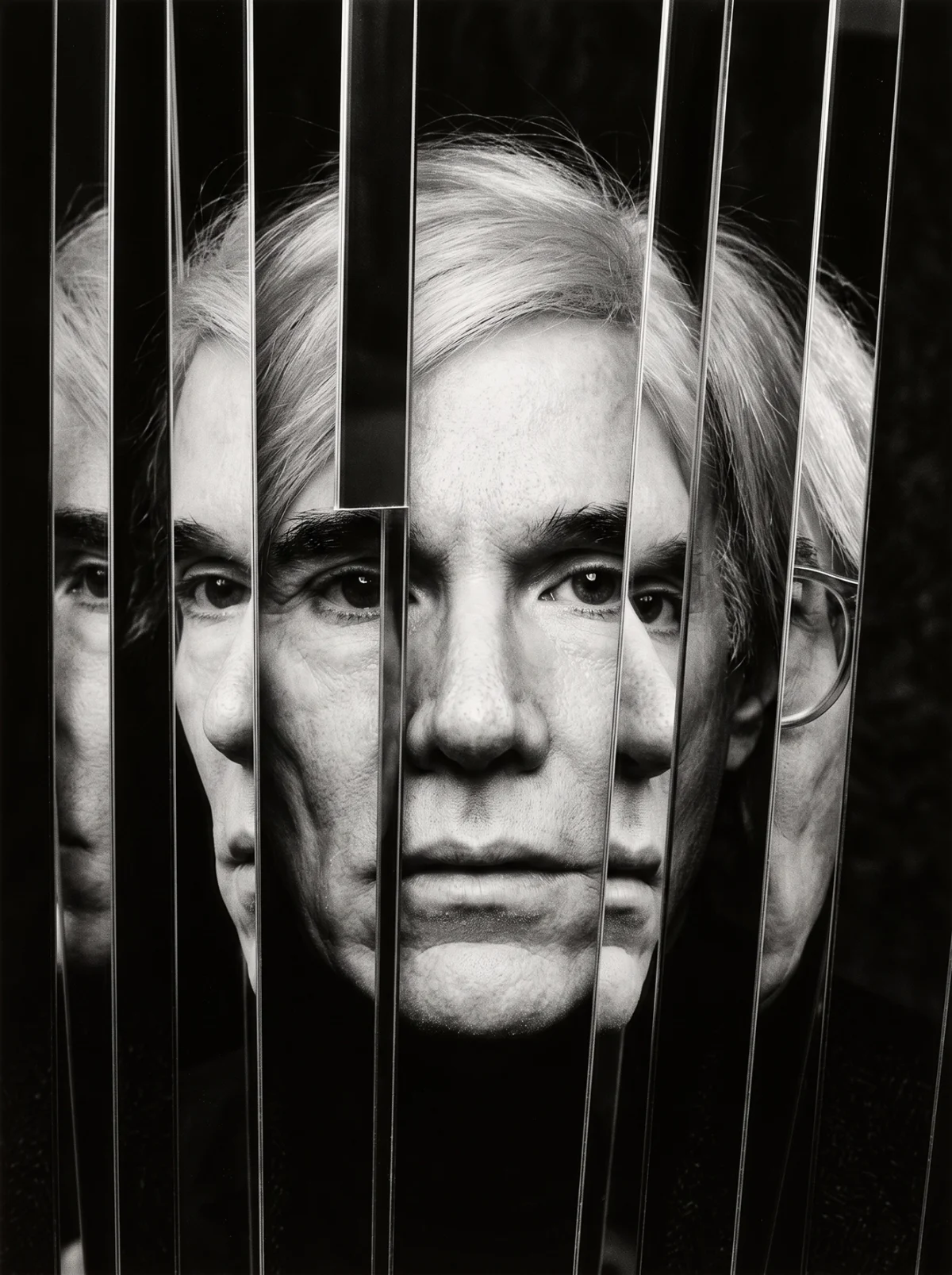 Andy Warhol Visages Multiples, portrait répété en miroirs verticaux, composition noir et blanc, art mural premium