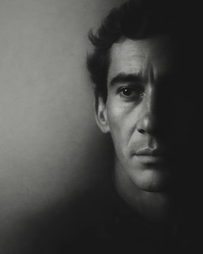 Ayrton Senna Regard — Tableau Portrait Noir et Blanc